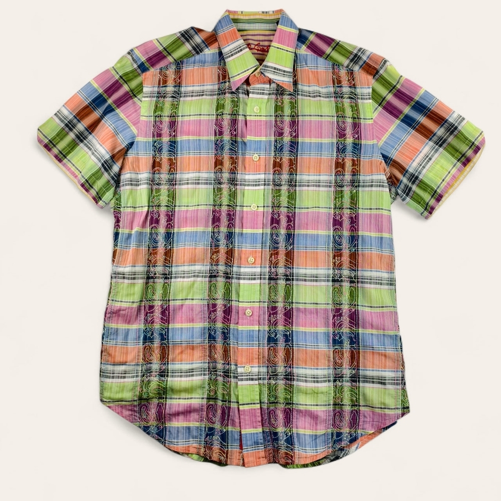 Robert Graham Multicolor Plaid Button-Up Shirt Flip Cuff Men's M